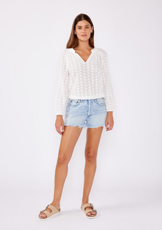 Floral Eyelet Cotton Long Sleeve Blouse