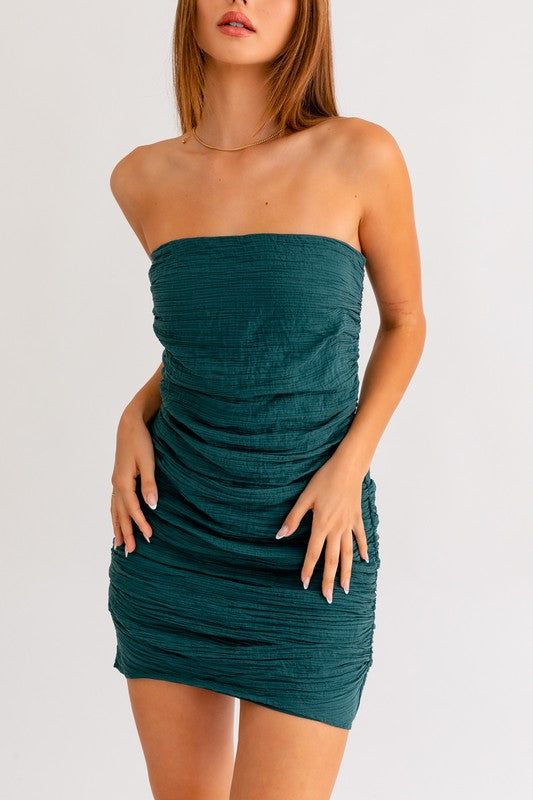 Got The Invite Ruched Tube Mini Dress - Small