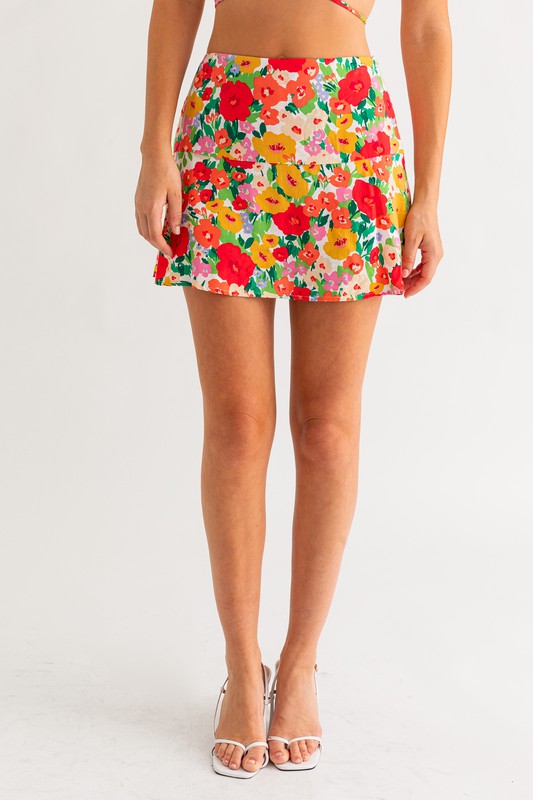 French Riviera Floral Mini Skirt