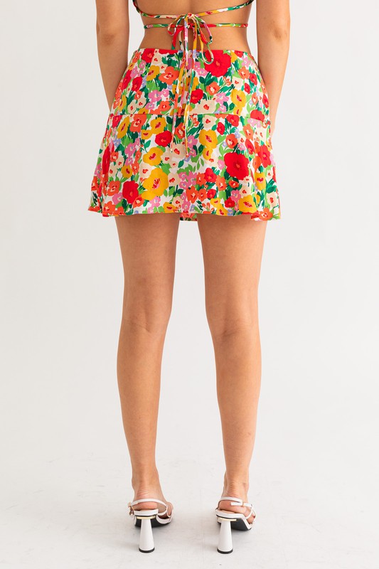 French Riviera Floral Mini Skirt
