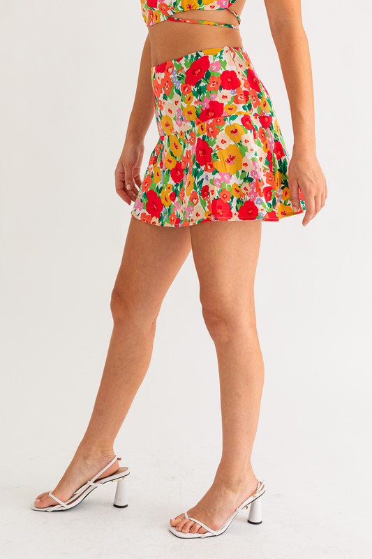 French Riviera Floral Mini Skirt