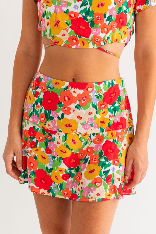 French Riviera Floral Mini Skirt