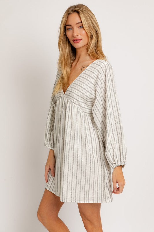 Bon Voyage Striped Cotton Long Sleeve Mini Dress