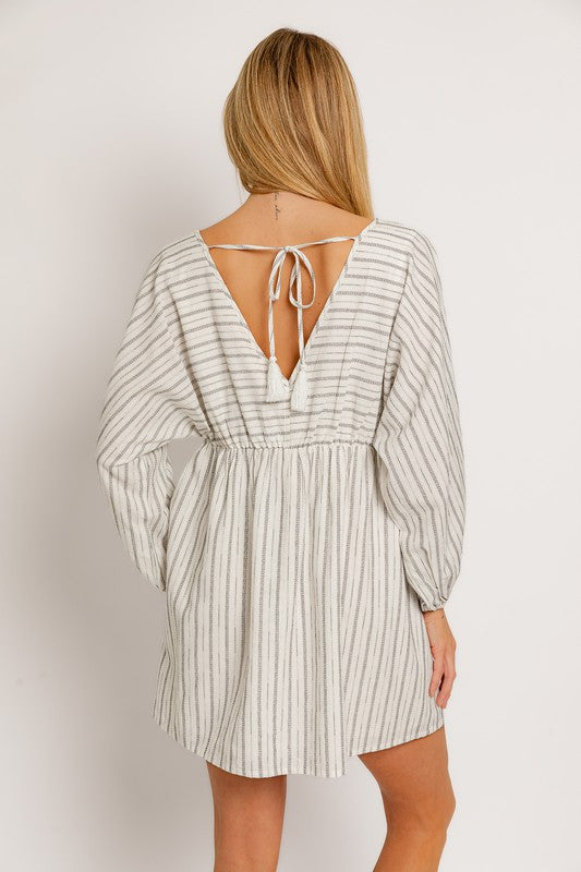 Bon Voyage Striped Cotton Long Sleeve Mini Dress