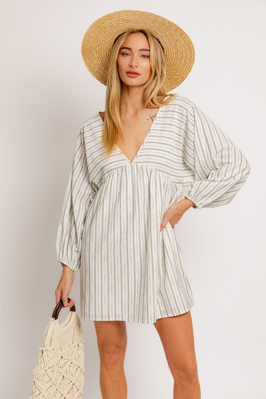 Bon Voyage Striped Cotton Long Sleeve Mini Dress