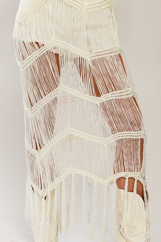 Madrid Knit Crochet Fringe Maxi Dress