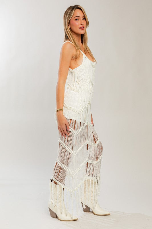 Madrid Knit Crochet Fringe Maxi Dress