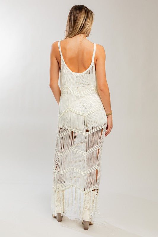 Madrid Knit Crochet Fringe Maxi Dress