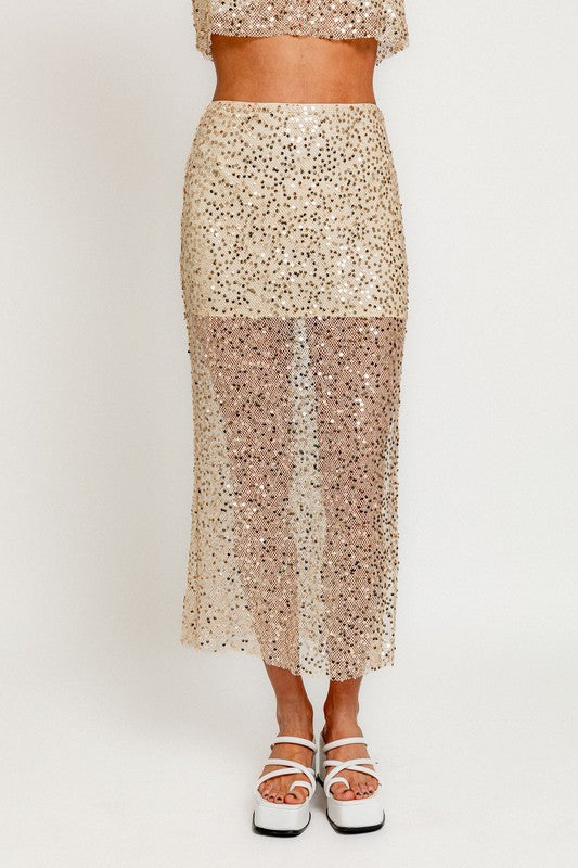 Backstage Gold Sequin Midi Skirt