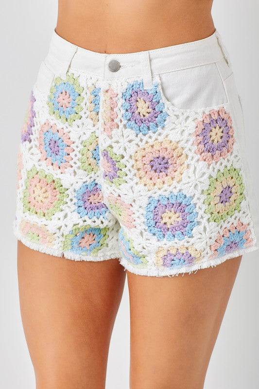 Maricella Crochet Denim Shorts