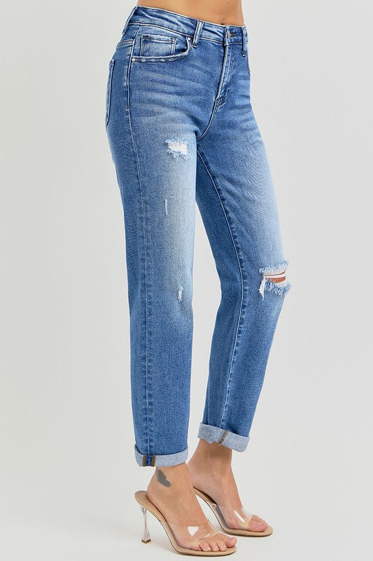 Kyra Dark Denim High Rise Roll Up Jeans