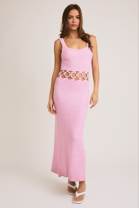 Bali Square Neck Sleeveless Crochet Midi Dress
