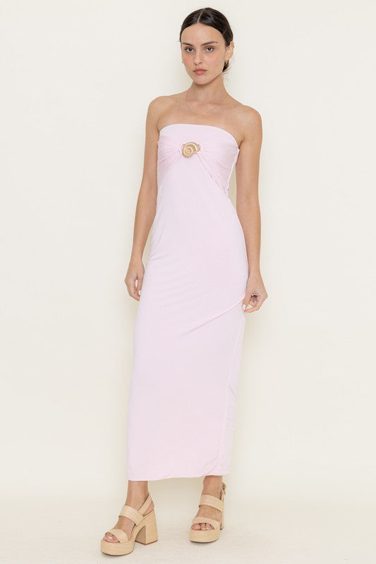 Seashell Buckle Tube Maxi Dress