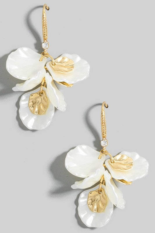 Pearl Flower Petals Dangle Earrings