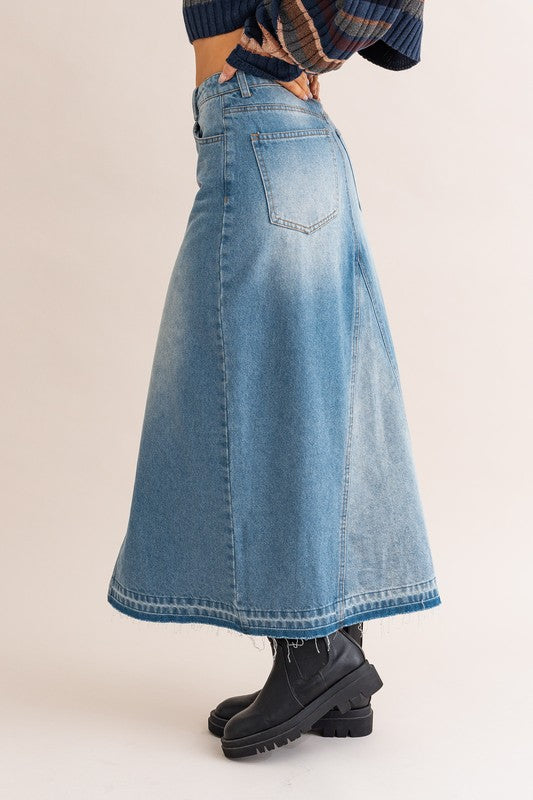 Jenna Distressed Denim Maxi Skirt