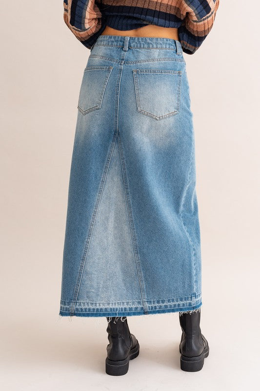 Jenna Distressed Denim Maxi Skirt