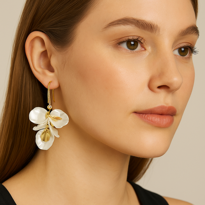 Pearl Flower Petals Dangle Earrings