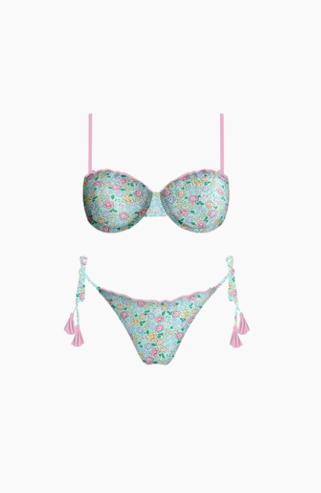 Green Floral Dreamy Tassels Bikini