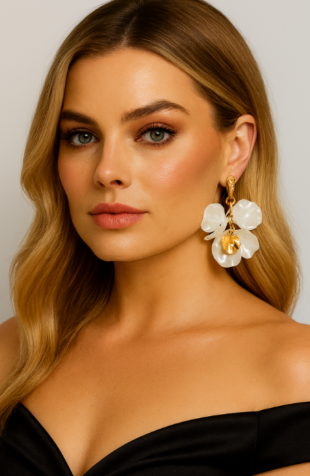 Pearl Flower Petals Dangle Earrings