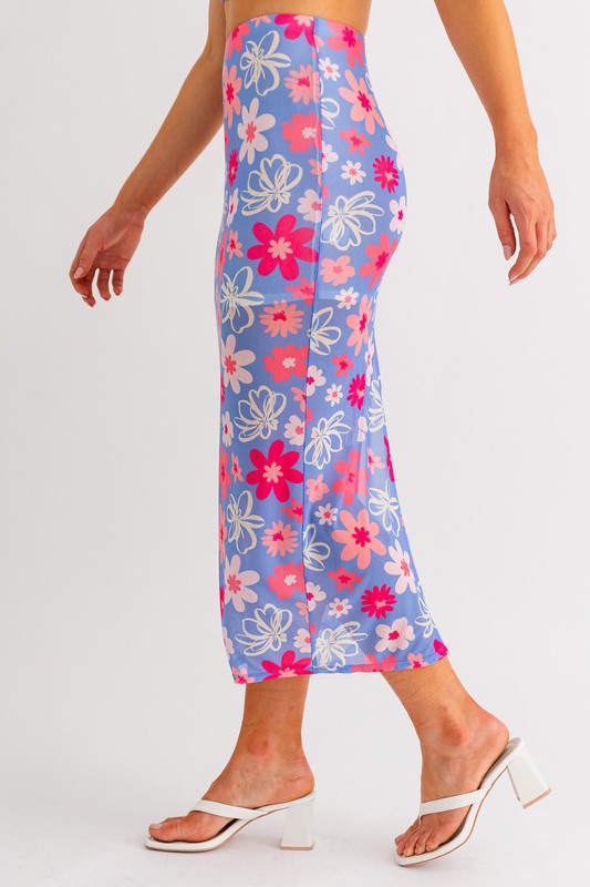 Malibu Blooms Midi Skirt