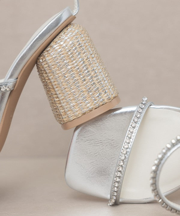 Shine Bright Studded Raffia Heeled Sandal