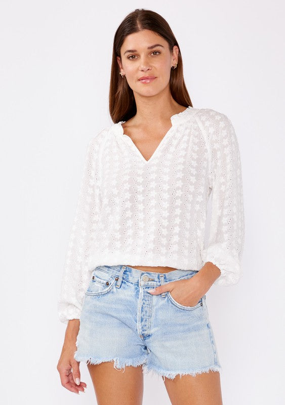 Floral Eyelet Cotton Long Sleeve Blouse Top