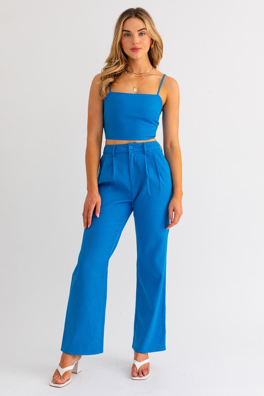 Sapphire Splash High Waisted Wide Leg Pleated Pants - Final Sale