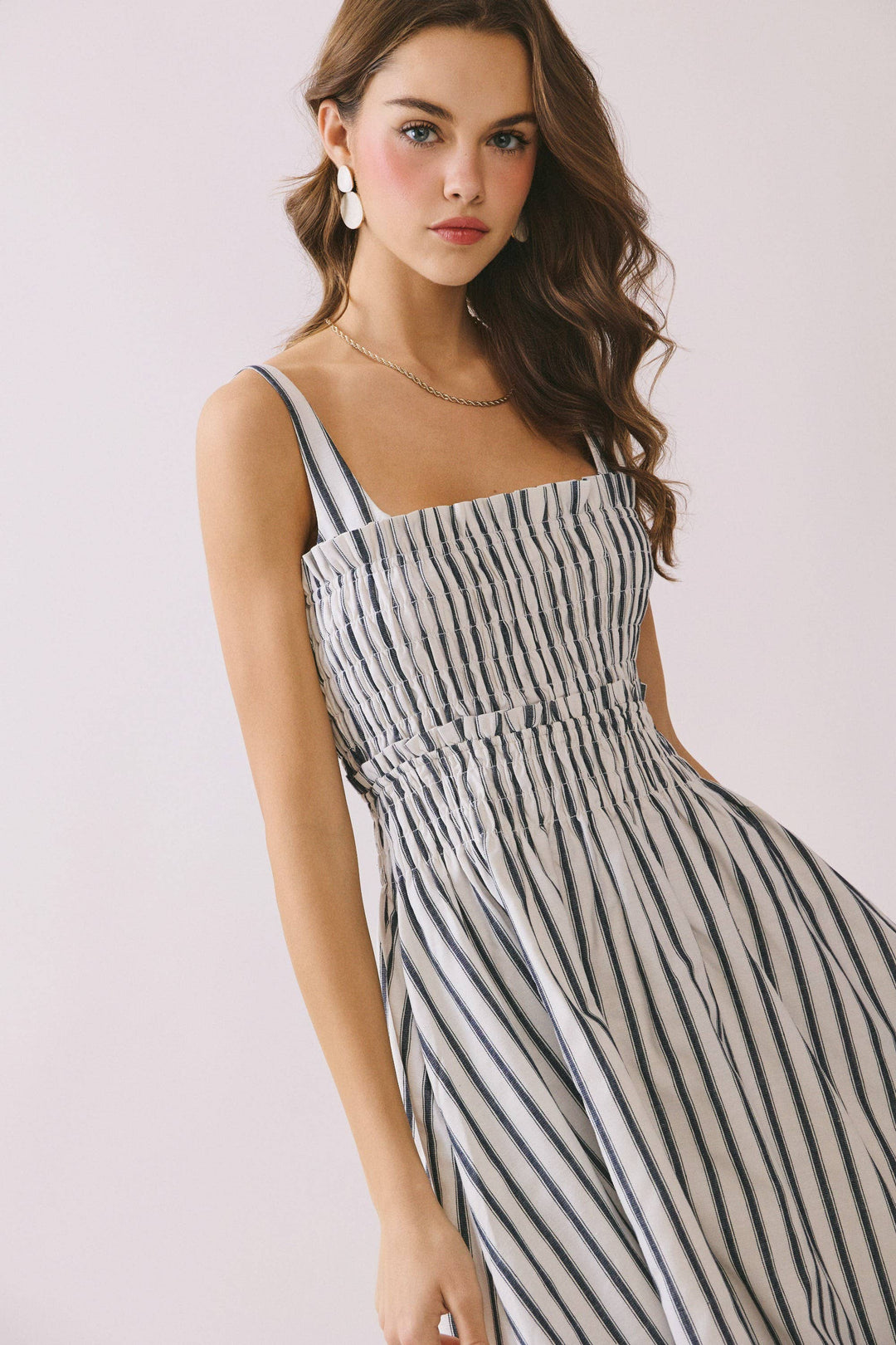 Port Café Striped Linen Midi Dress