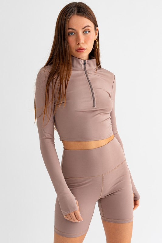 Ace Stride Long Sleeve Half Zip Crop Top