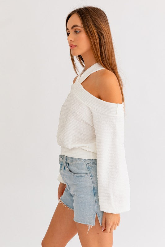 Cool Breeze Cold Shoulder Long Sleeve Top - Large - Final Sale