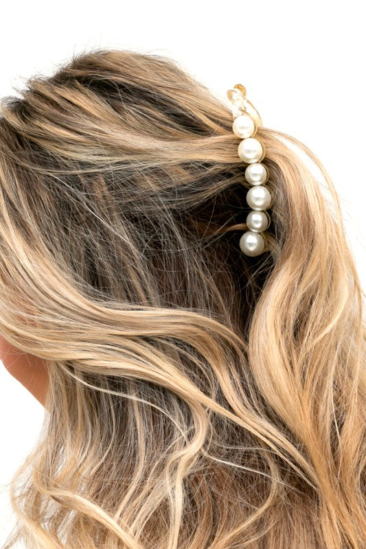 Classic Pearl Accent Banana Claw Hair Clip