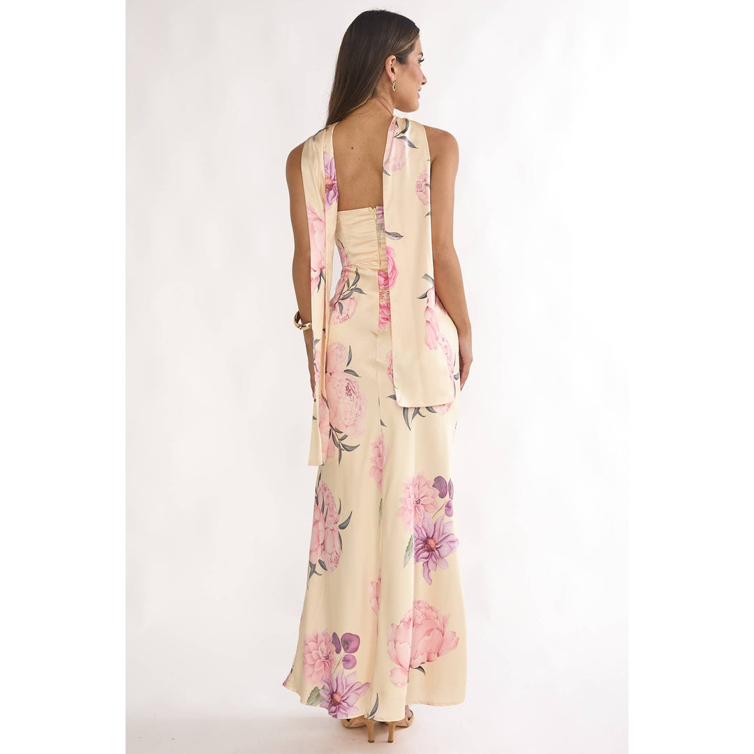 Chic Blooms Satin Maxi Dress
