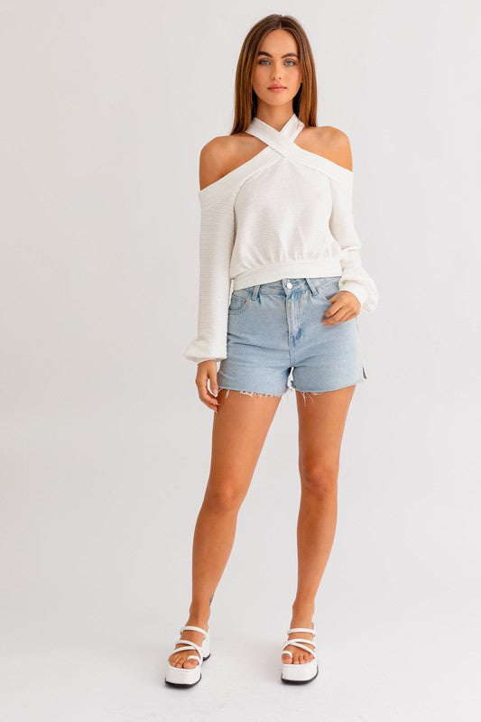 Cool Breeze Cold Shoulder Long Sleeve Top - Large - Final Sale