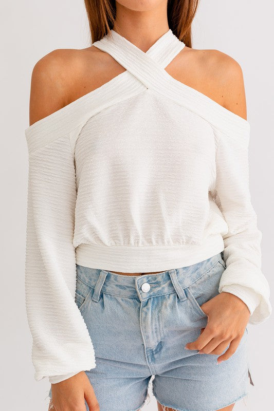 Cool Breeze Cold Shoulder Long Sleeve Top - Large - Final Sale