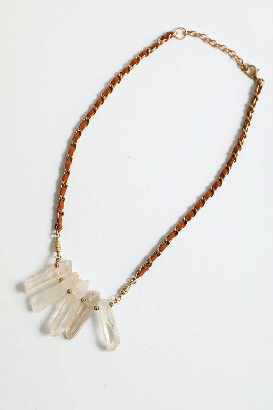 Crystal Drop Suede Necklace