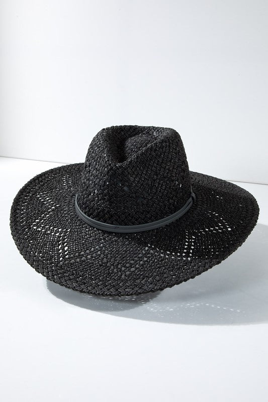 Yachting in Croatia Woven Straw Panama Hat - Black