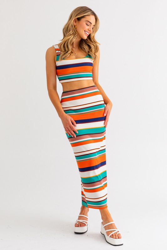 A Day At Lake Como Striped Maxi Skirt - Final Sale