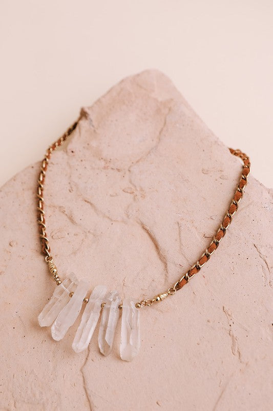 Crystal Drop Suede Necklace