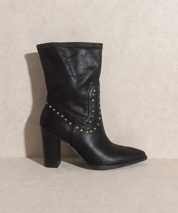 Dina Studded Faux Leather Heeled Boot