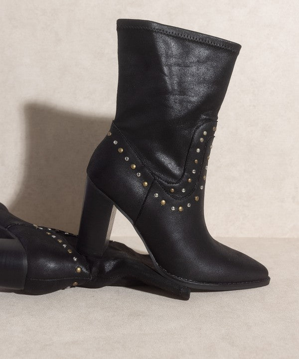 Dina Studded Faux Leather Heeled Boot