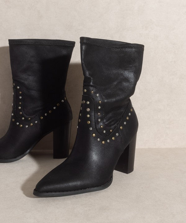 Dina Studded Faux Leather Heeled Boot