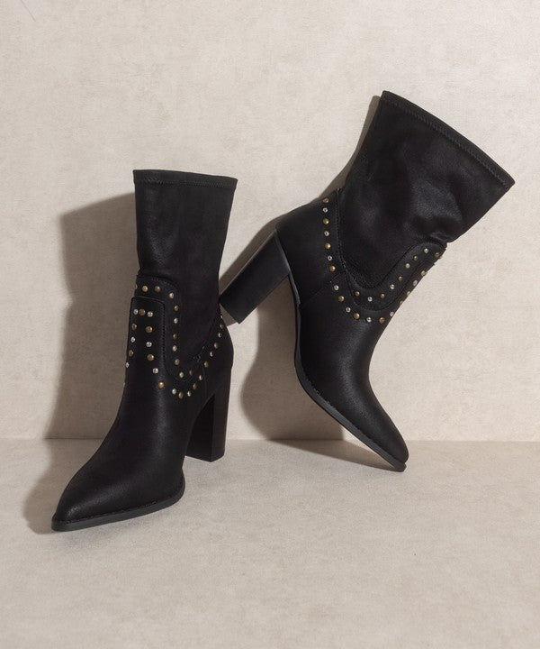 Dina Studded Faux Leather Heeled Boot