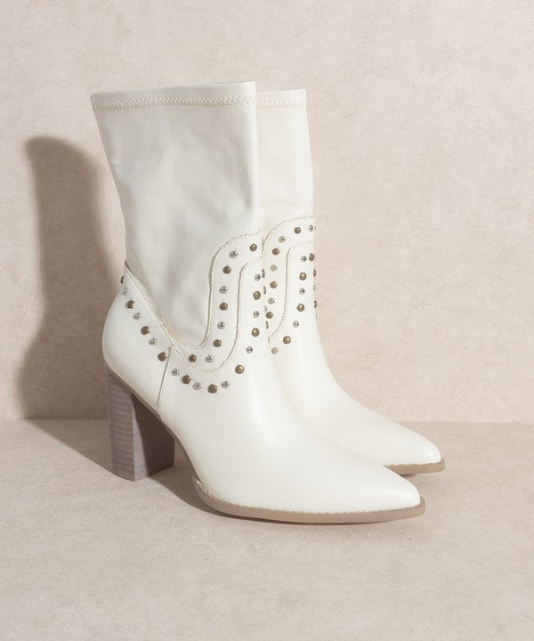 Dina Studded Faux Leather Heeled Boot