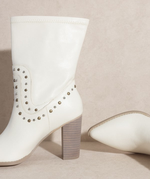 Dina Studded Faux Leather Heeled Boot