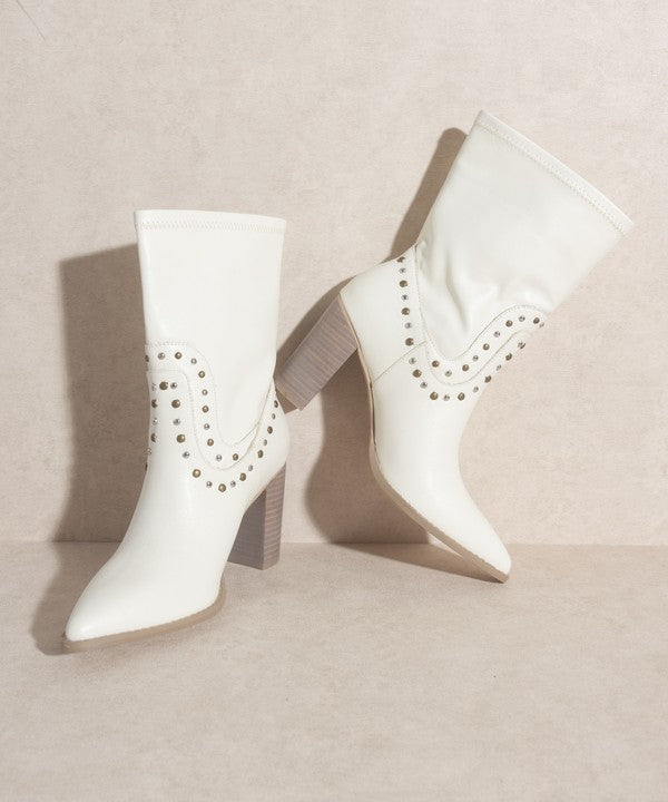 Dina Studded Faux Leather Heeled Boot