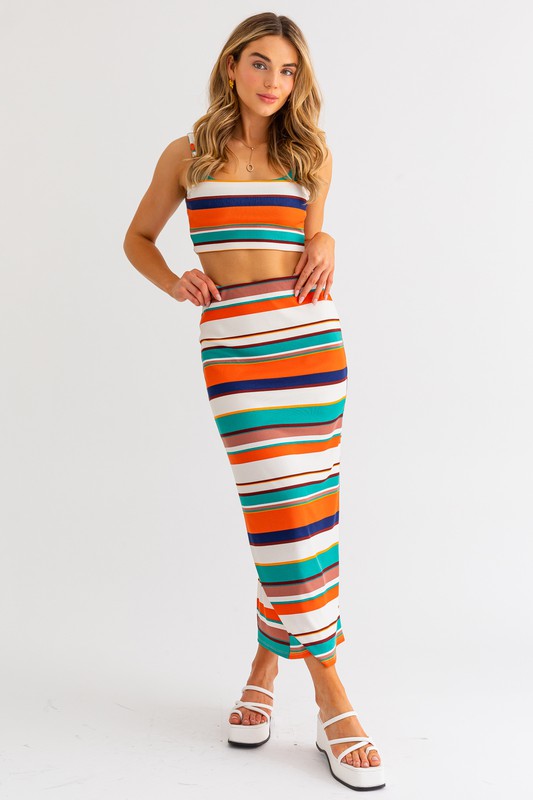 A Day At Lake Como Striped Maxi Skirt - Final Sale