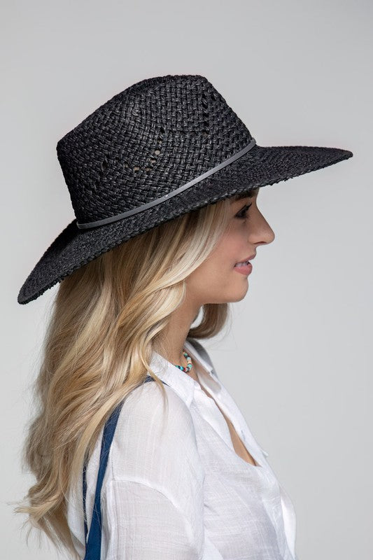 Yachting in Croatia Woven Straw Panama Hat - Black