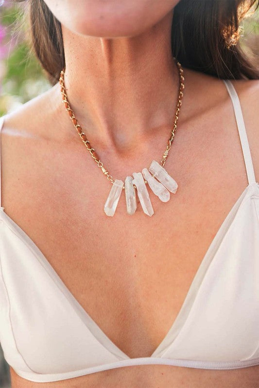 Crystal Drop Suede Necklace