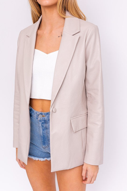 Uptown Girl Pocketed Vegan Leather Blazer