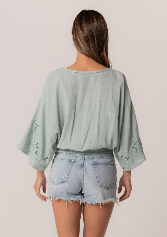 Along The Coast Eyelet Embroidered Blouse Top